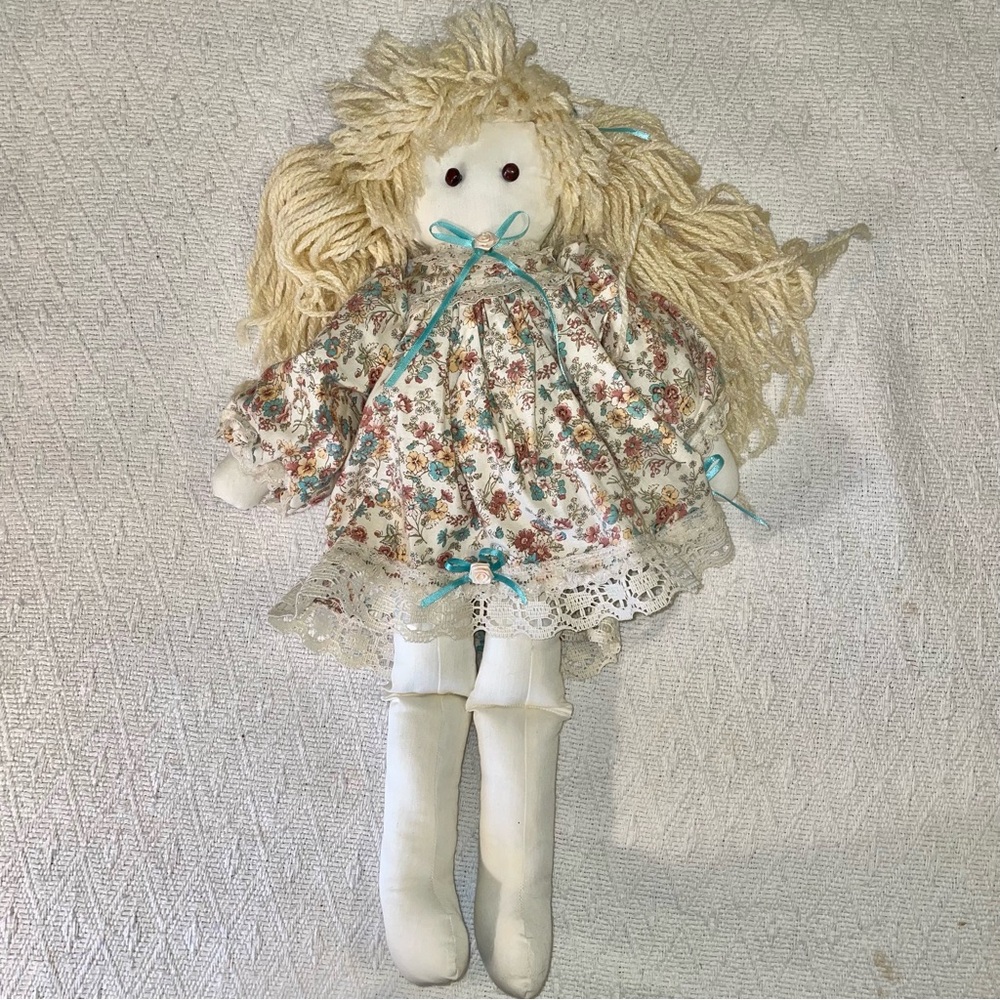 Vintage Handmade Doll Rag Doll Cloth Doll Handmade Floral 20 Inch Kitschy Decor